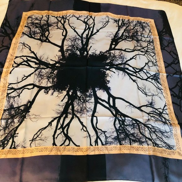 COPY - 100% SILK SCARF - SILVER/GREY/BLACK- 44" X 44" - Picture 5 of 7